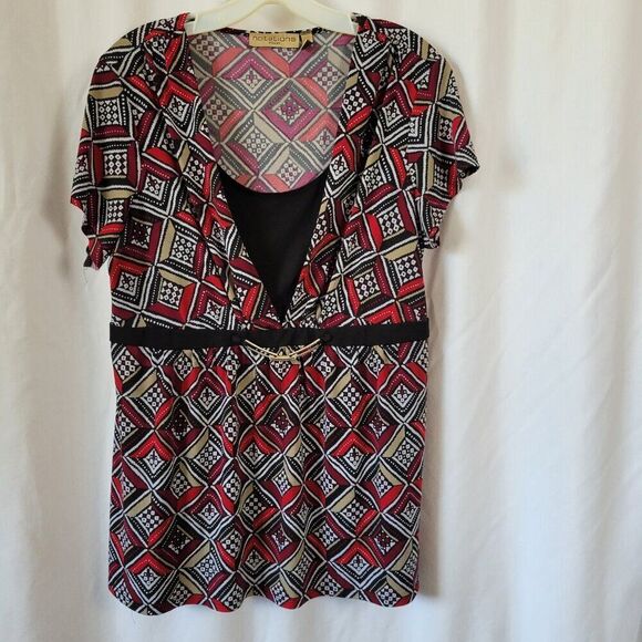 Notations Woman 1X Plus Blouse Retro Y2K mock layer gold hardware silky EUC - Picture 12 of 12